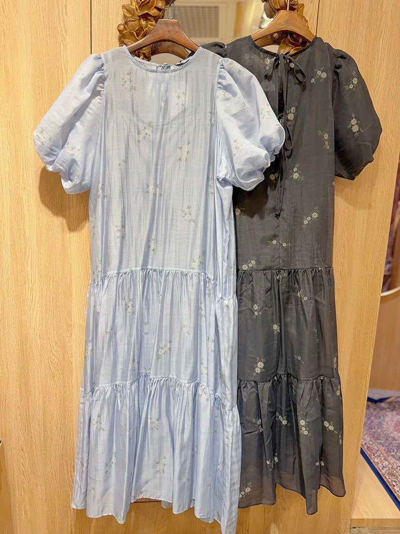 Floral Printed Puff Sleeve Tiered Dress(2 Colours)
