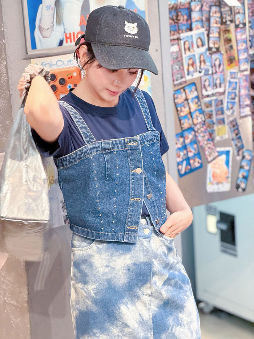 Studs Strap Cami Denim Crop Top