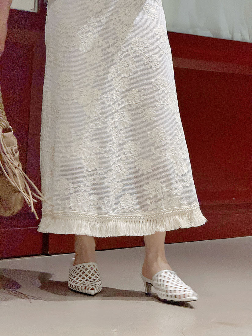 Tassel Hem Lace Camisole Dress With Scarf