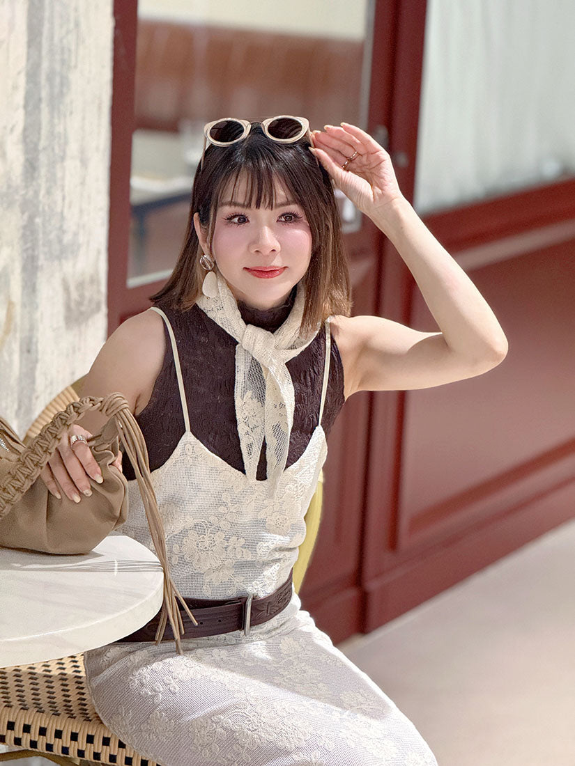 Textured Floral Lace Mock Neck Vest Top (3 Colours)