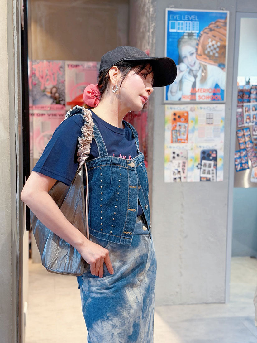 Studs Strap Cami Denim Crop Top