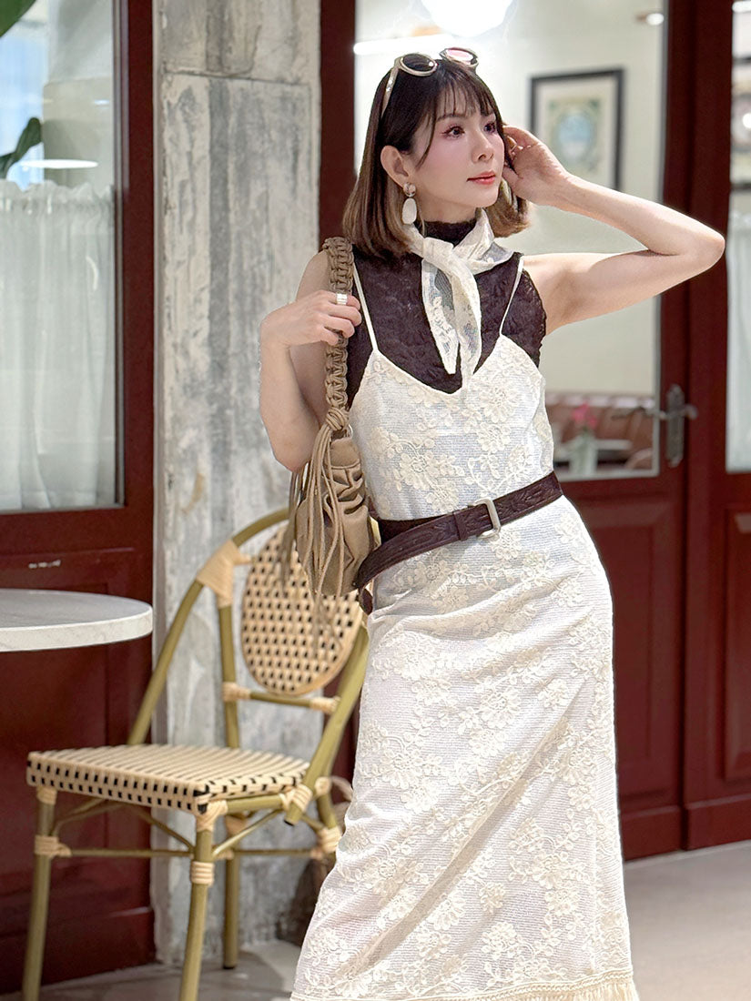 Textured Floral Lace Mock Neck Vest Top (3 Colours)