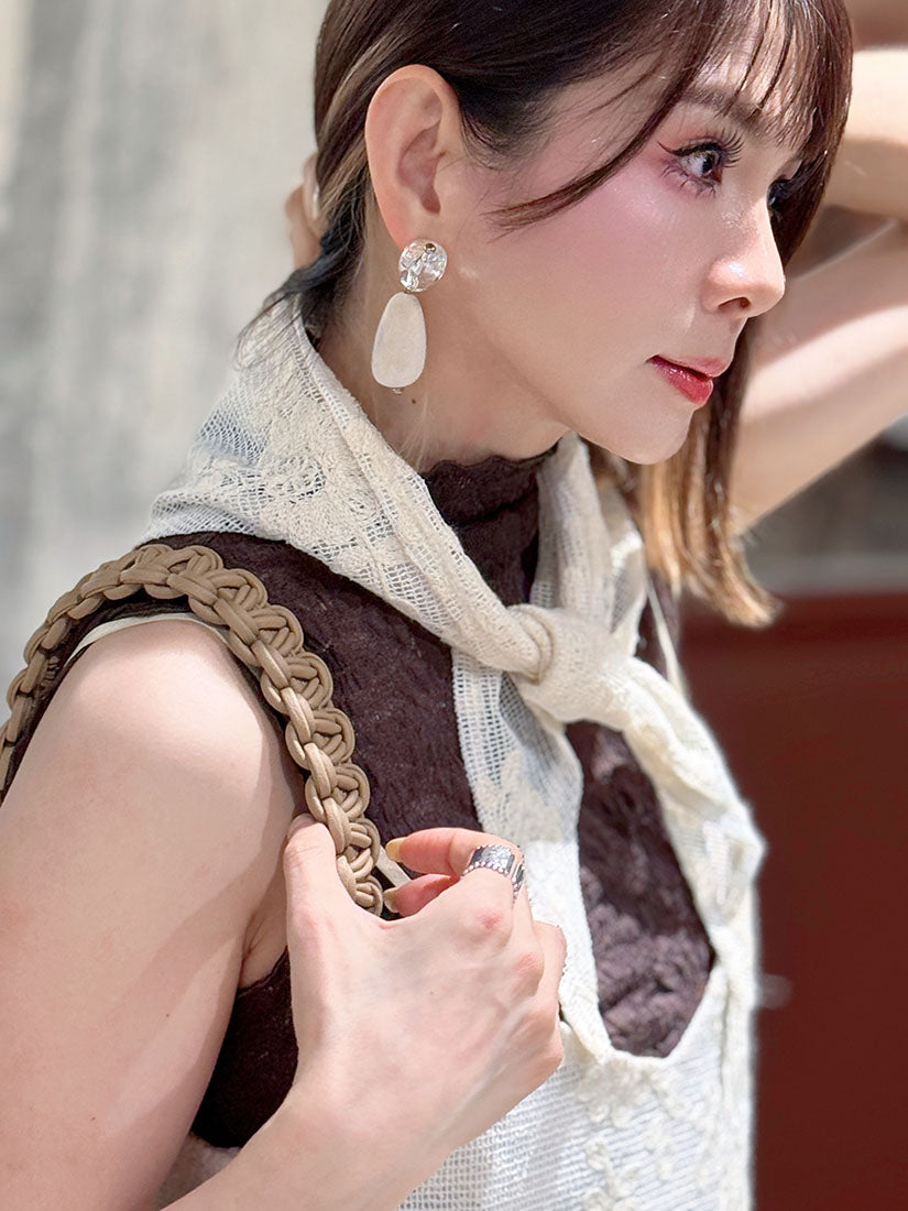 Tassel Hem Lace Camisole Dress With Scarf