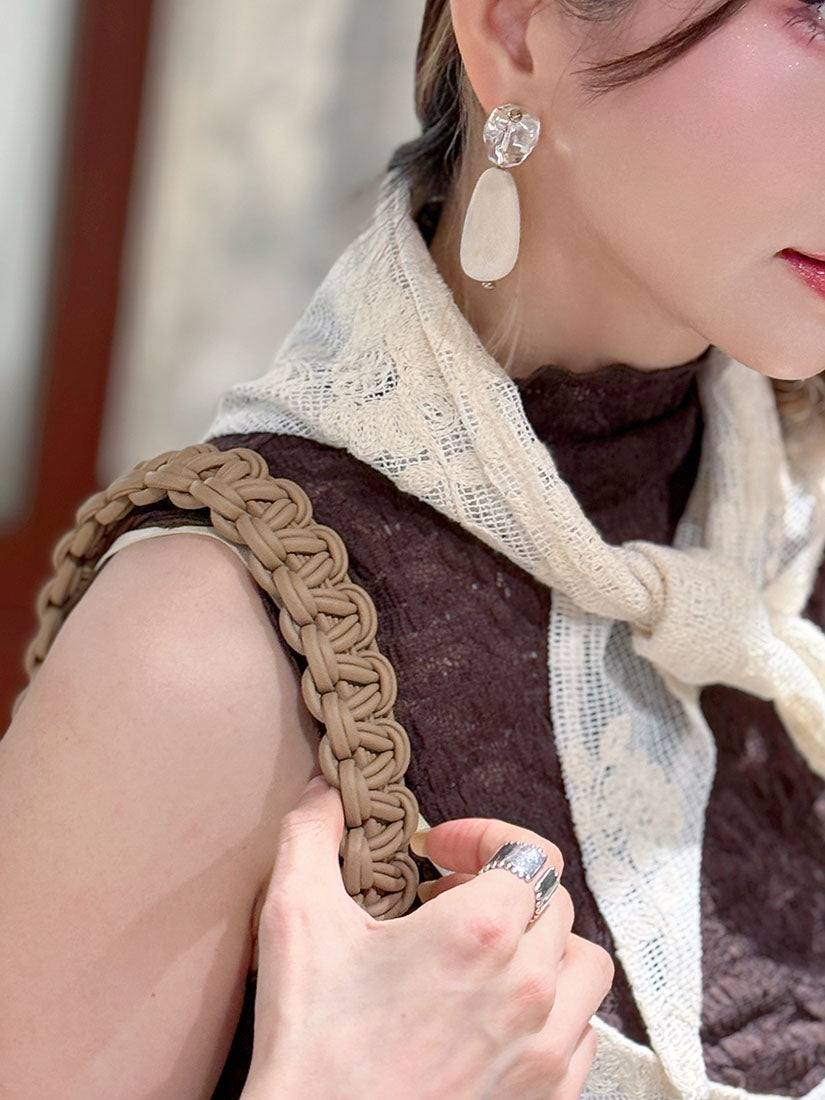 Tassel Hem Lace Camisole Dress With Scarf