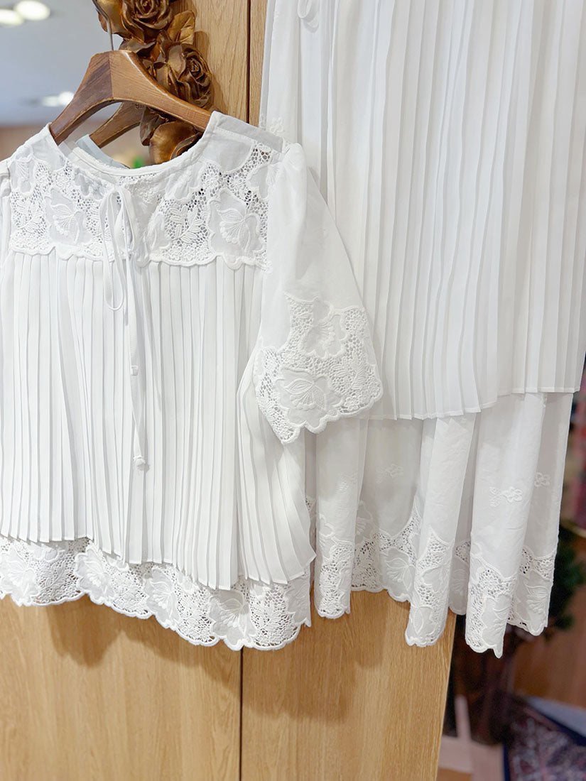 Pleated Back Embroidered Top(3 Colours )