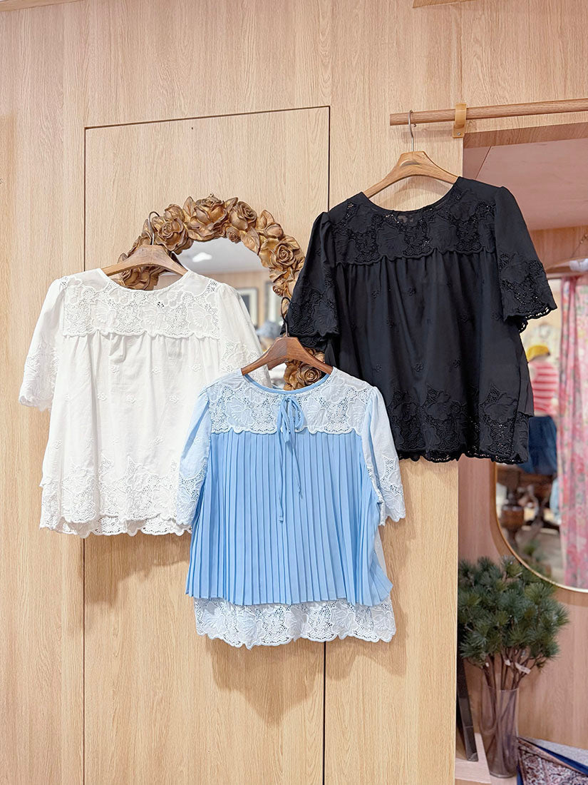 Pleated Back Embroidered Top(3 Colours )