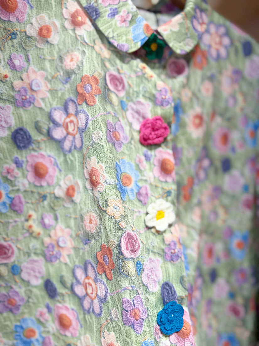 Crochet Floral Printed Blouse(3 Colours)