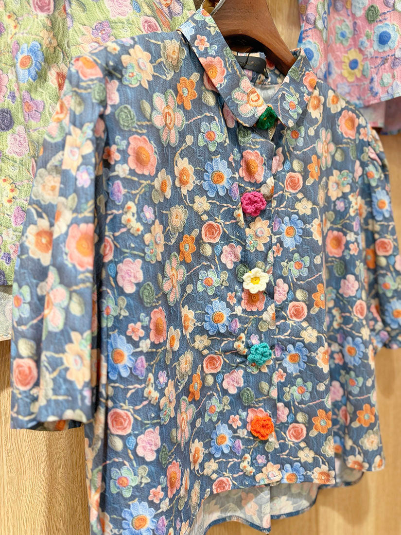 Crochet Floral Printed Blouse(3 Colours)
