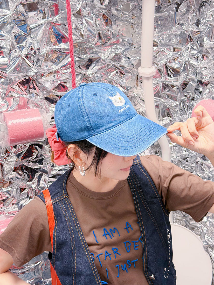 Cat Embroidered Denim Cap (3 Colours)