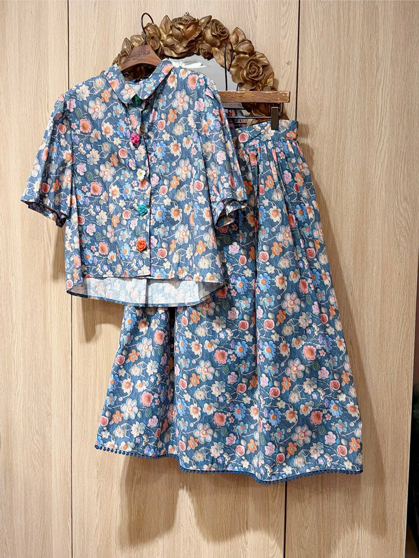Crochet Floral Printed Blouse(3 Colours)