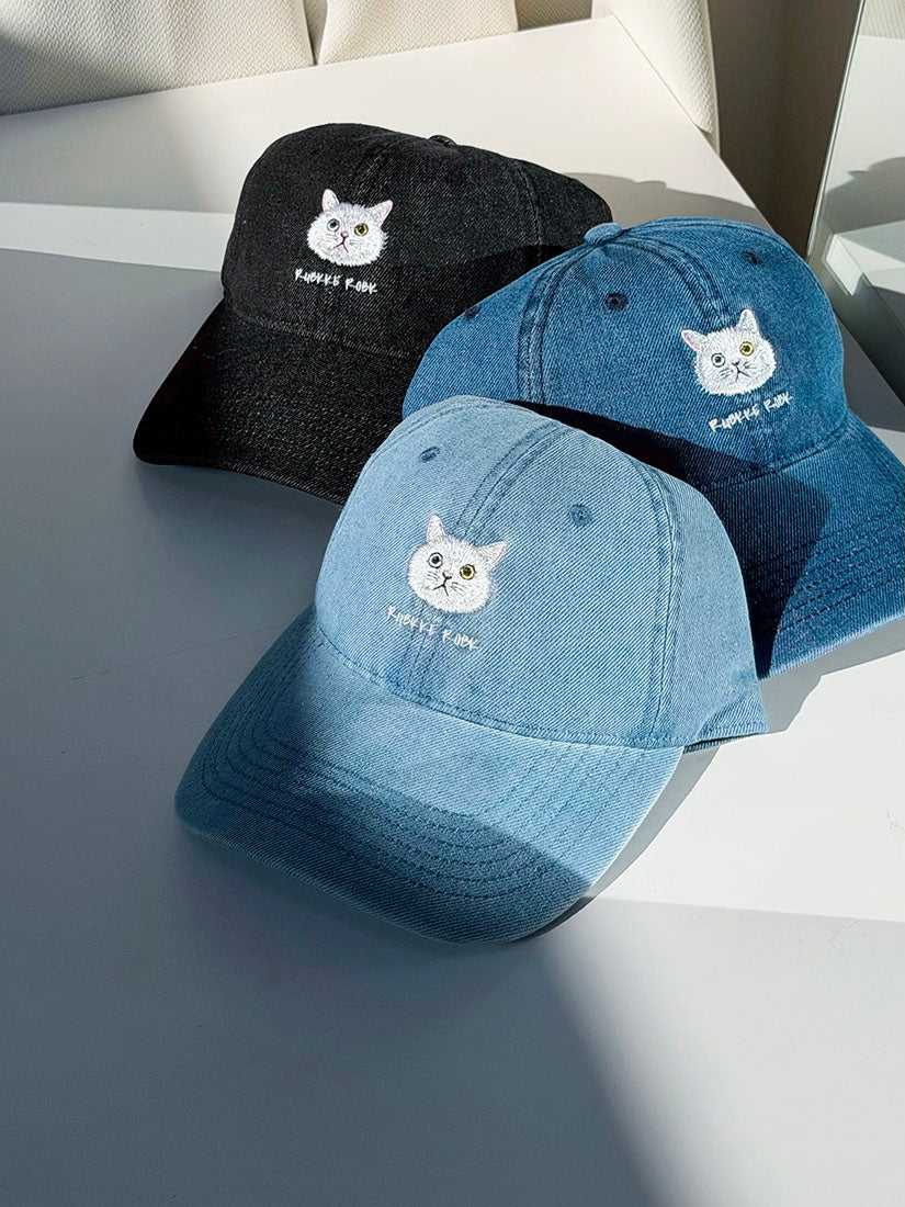Cat Embroidered Denim Cap (3 Colours)