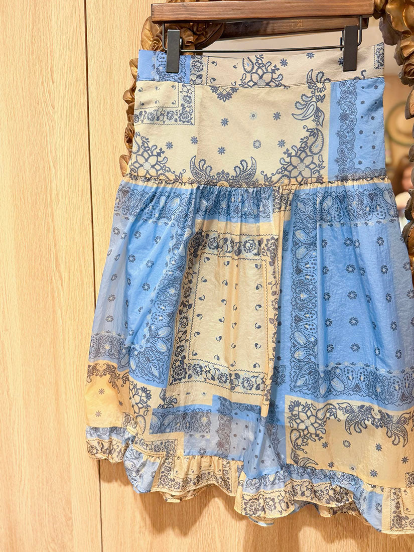 Scarf Printed Ruffle Hem Skirt