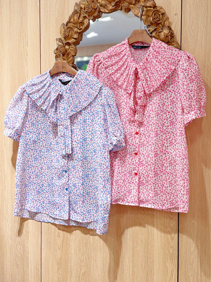 Heart Printed Tie Neck Blouse(2 Colours)