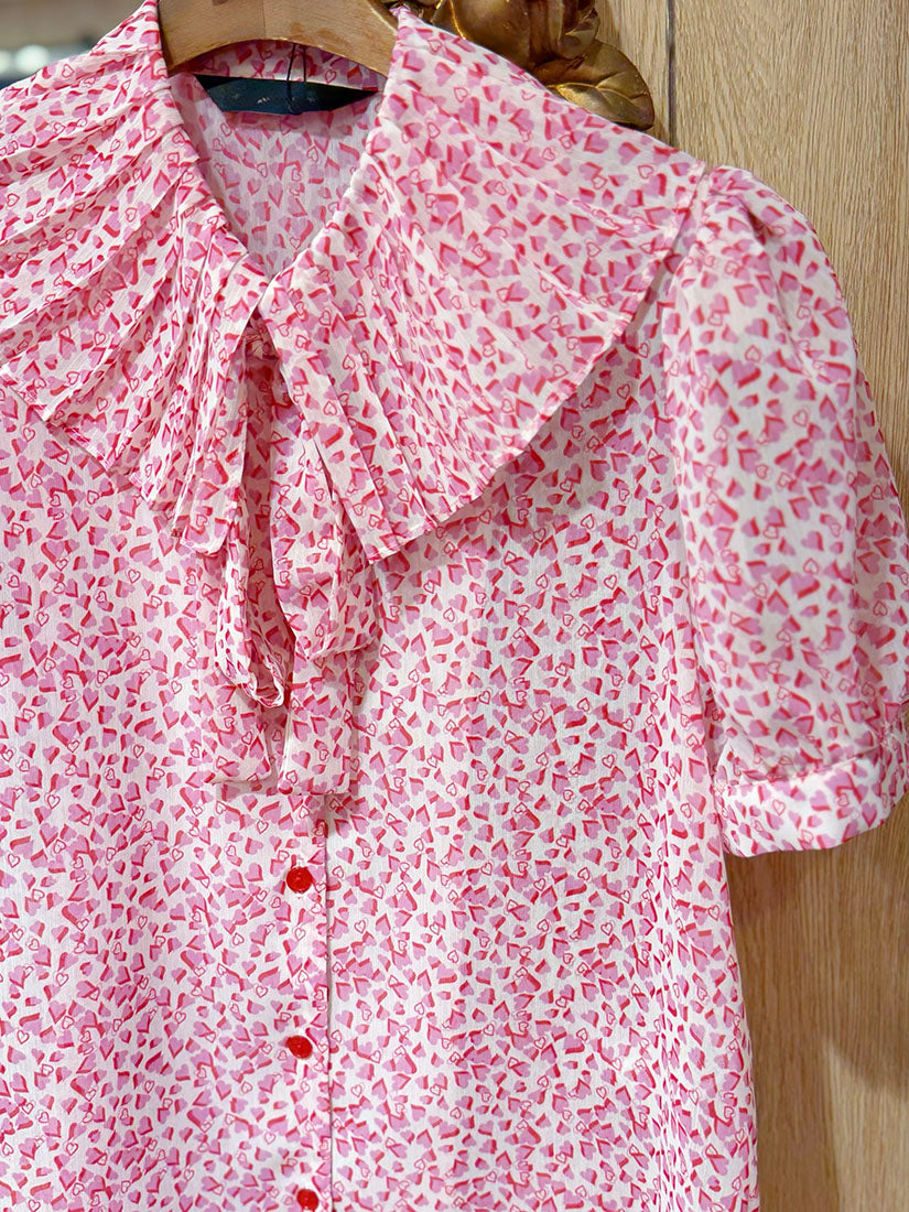 Heart Printed Tie Neck Blouse(2 Colours)