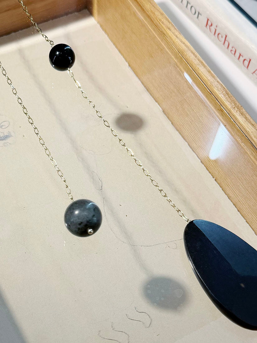 Wood & Gemstone Asymmetric Long Necklace