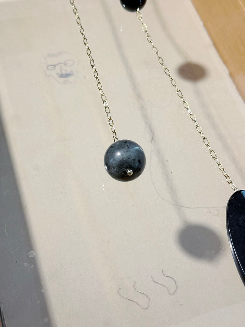 Wood & Gemstone Asymmetric Long Necklace