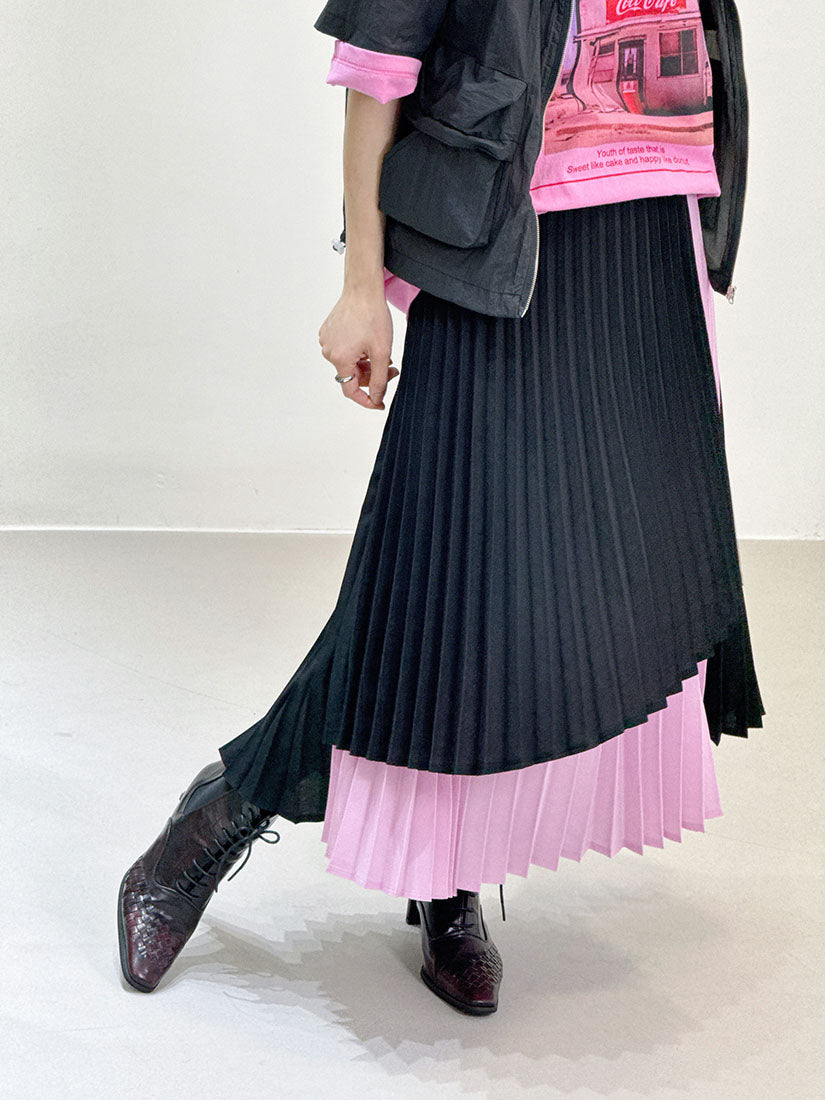 Two Tone Layered Pleated Skirt (2 Colours)