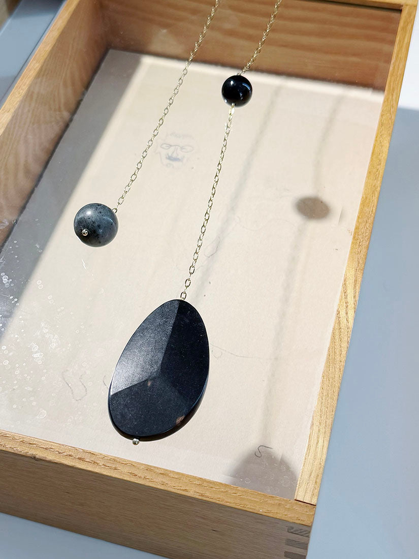 Wood & Gemstone Asymmetric Long Necklace