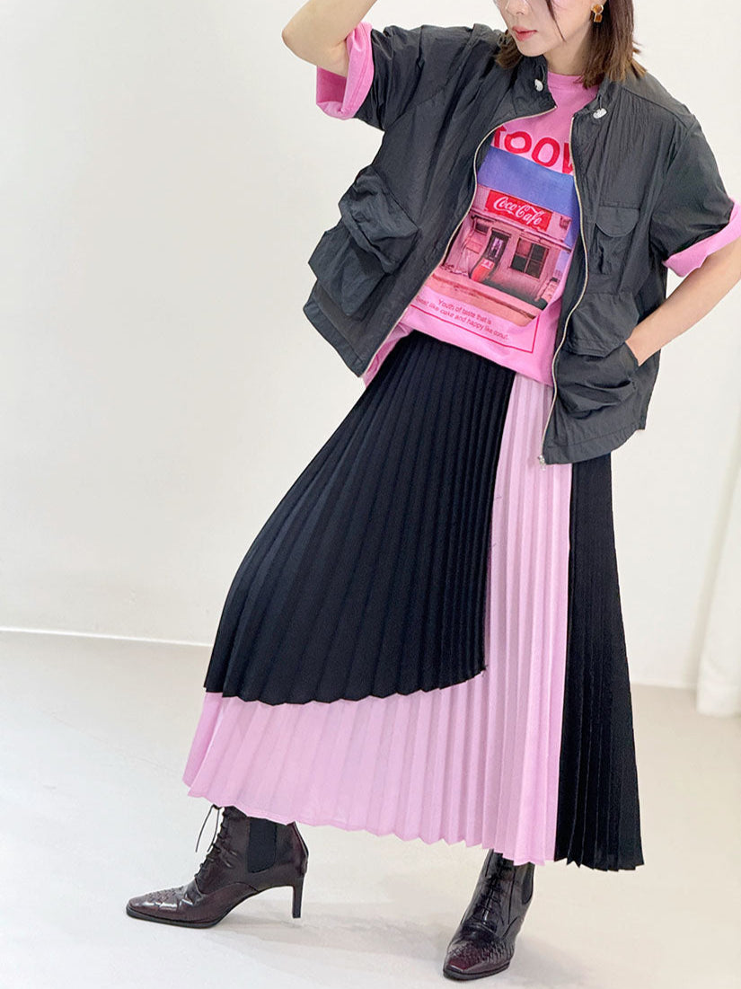 Two Tone Layered Pleated Skirt (2 Colours)