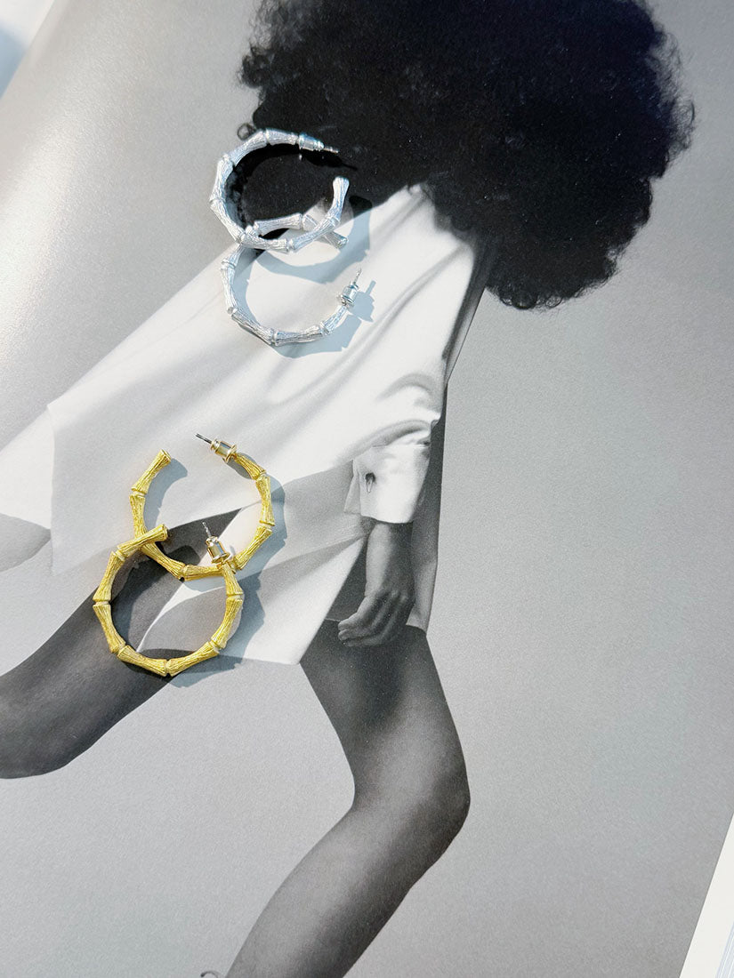 Brushed Metallic Bamboo Joint Hoop Earrings (2 Colours)