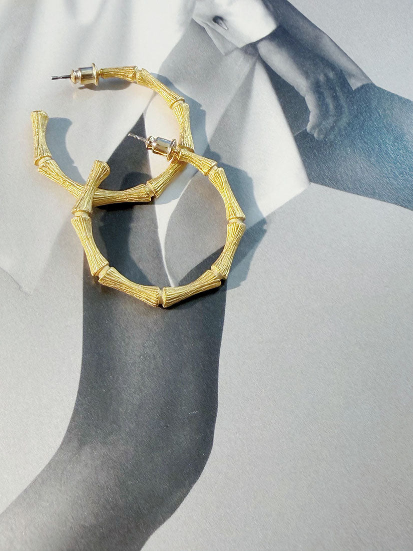 Brushed Metallic Bamboo Joint Hoop Earrings (2 Colours)