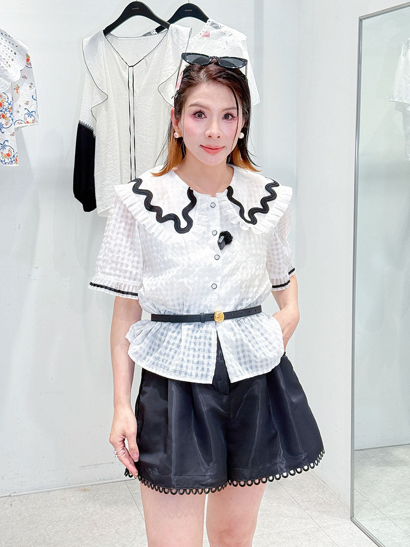 Wave Pleated Hem Top