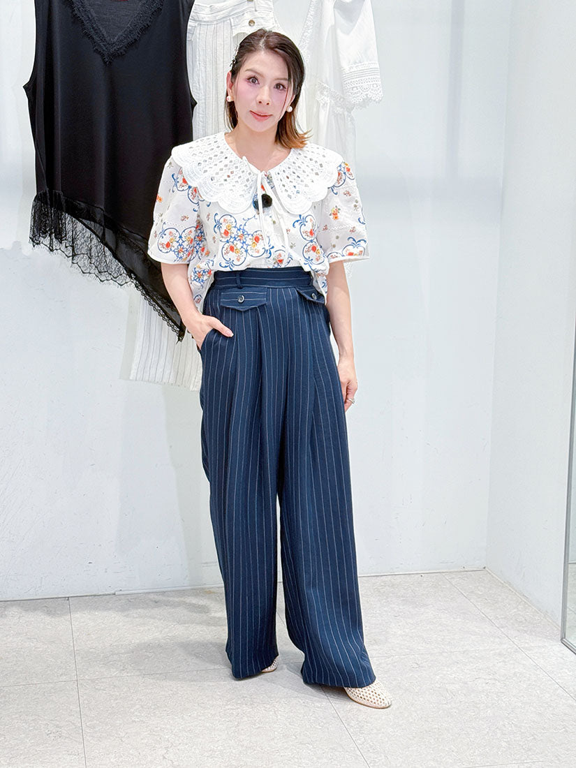 Flap Detailed Pin-Striped Wide Leg Pants (2 Colours)