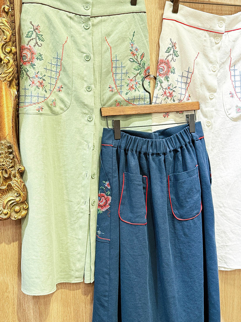 Cross Stitch Embroidered Skirt (3 Colours)