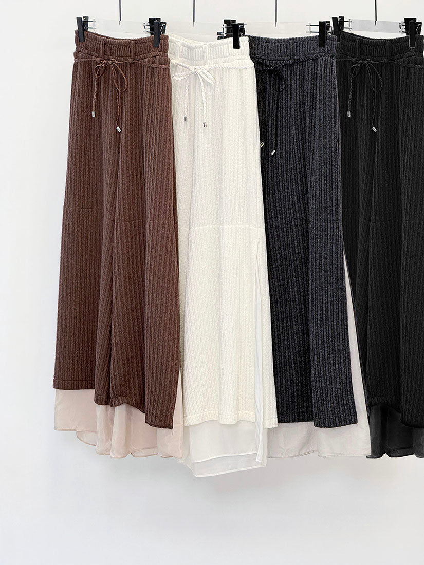 Layered Hem Knitted Pants With Leather Braid String (4 Colours)