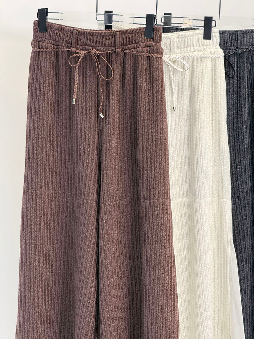 Layered Hem Knitted Pants With Leather Braid String (4 Colours)