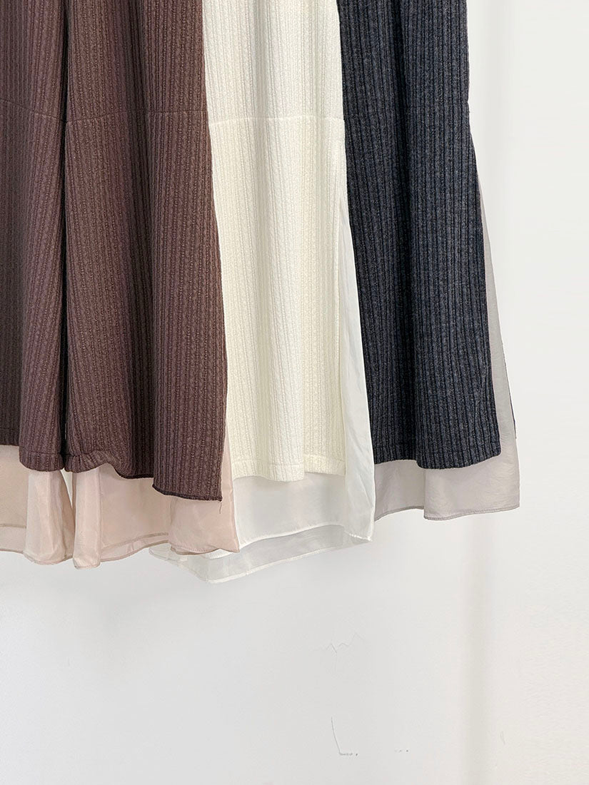 Layered Hem Knitted Pants With Leather Braid String (4 Colours)