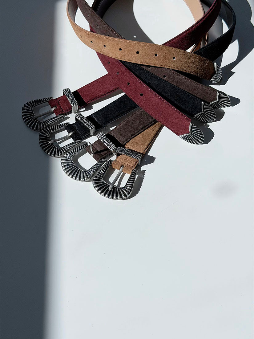 Western Engraved Buckle Suede Belt (3 Colours)