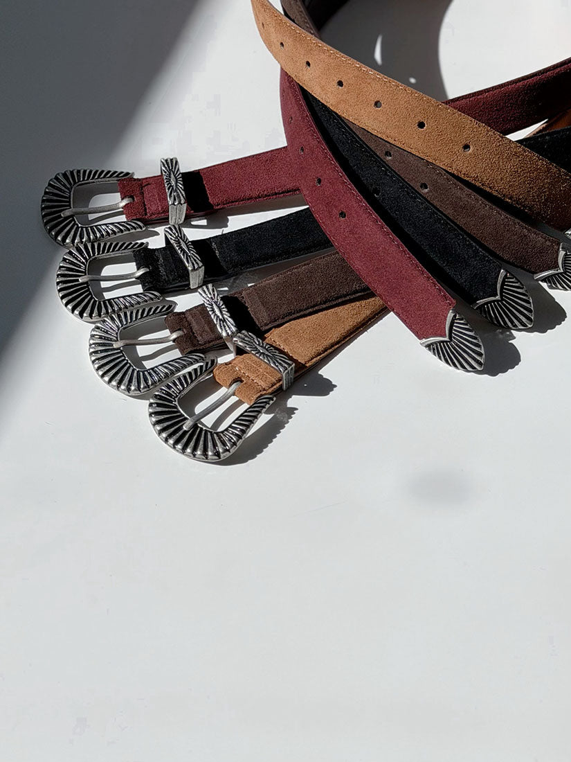 Western Engraved Buckle Suede Belt (3 Colours)