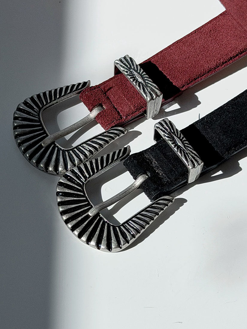 Western Engraved Buckle Suede Belt (3 Colours)