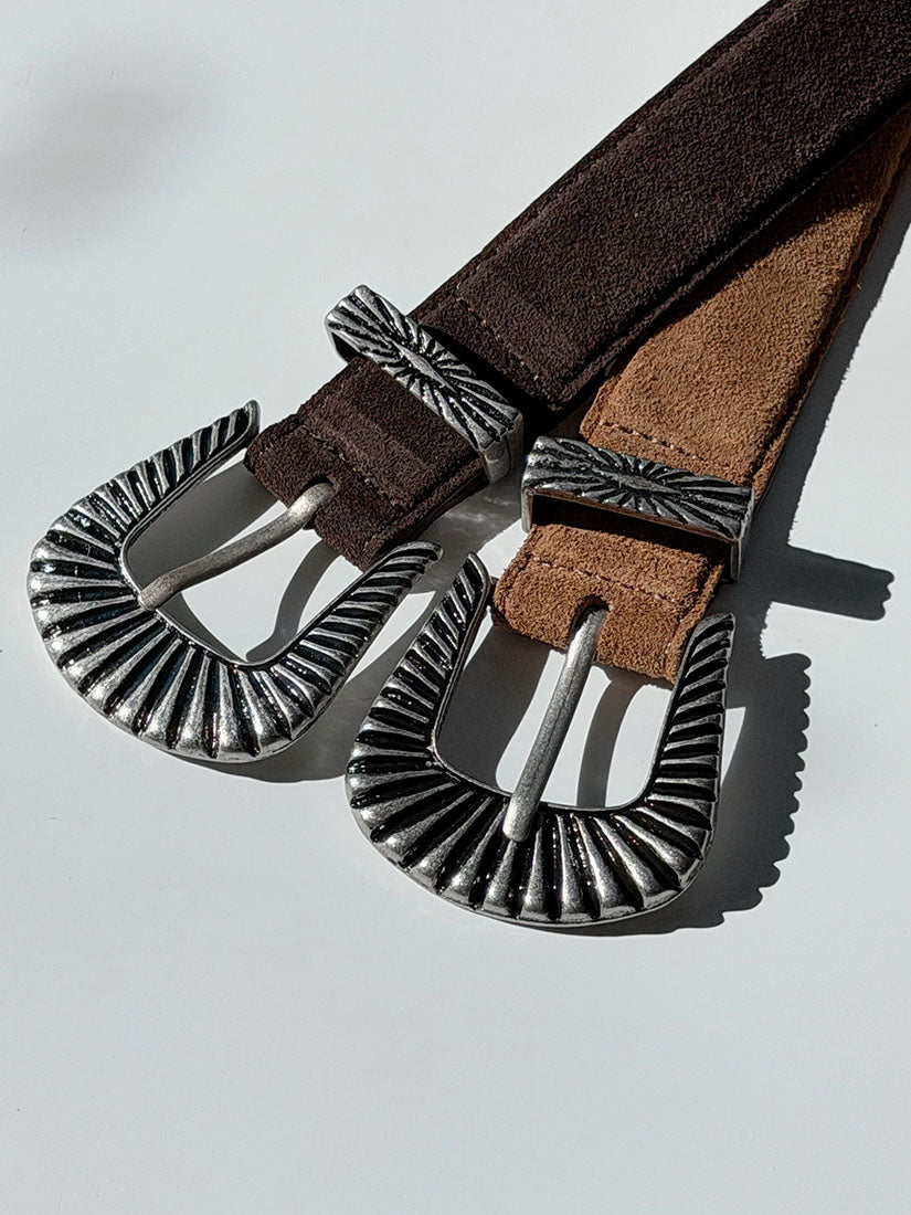 Western Engraved Buckle Suede Belt (3 Colours)