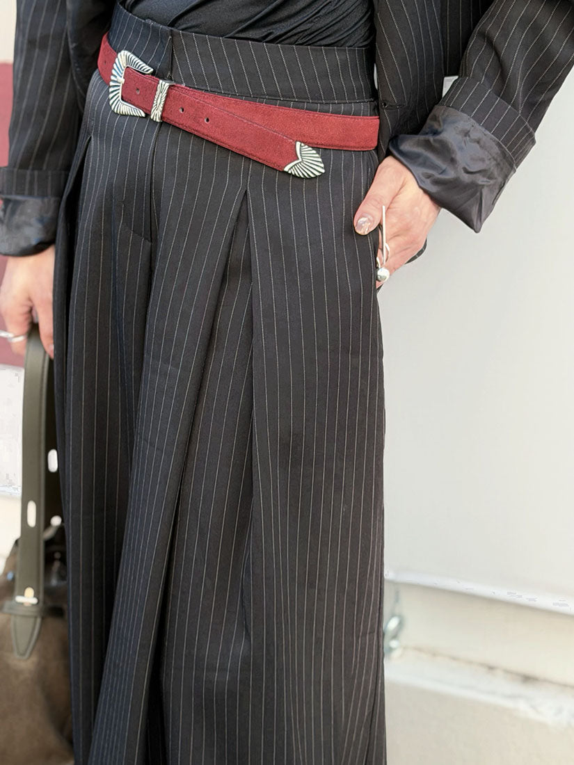 Inverted Pleated Front Pin-Stripe Pants (2 Colours)