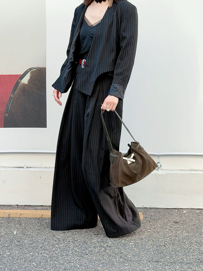 Inverted Pleated Front Pin-Stripe Pants (2 Colours)