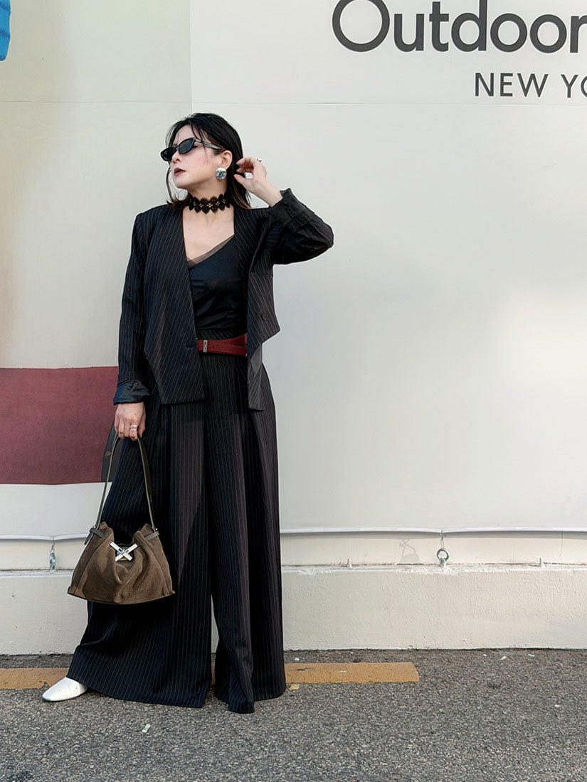Inverted Pleated Front Pin-Stripe Pants (2 Colours)