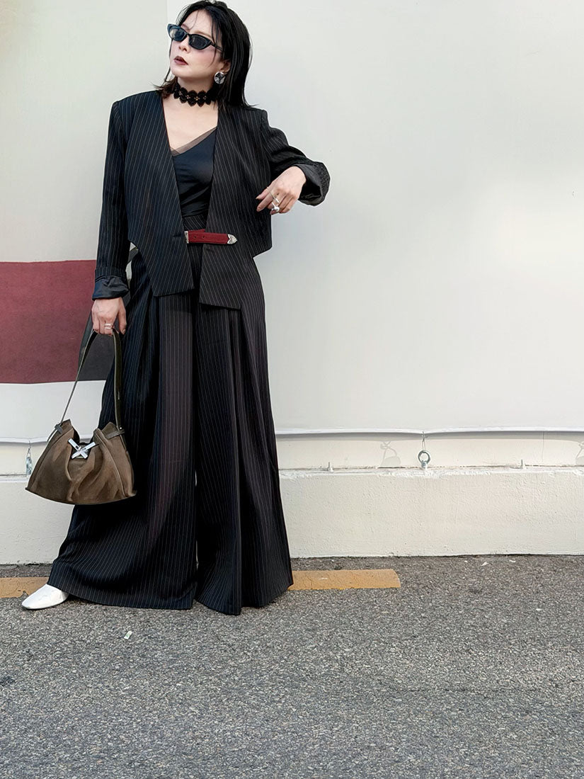 Inverted Pleated Front Pin-Stripe Pants (2 Colours)