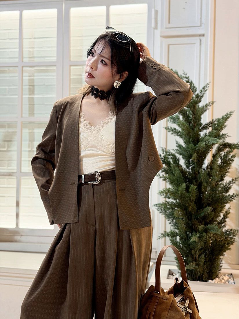 Inverted Pleated Front Pin-Stripe Pants (2 Colours)