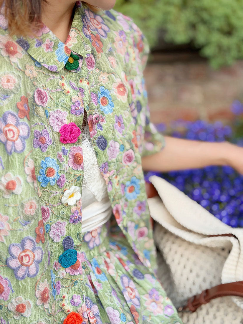 Crochet Floral Printed Blouse(3 Colours)