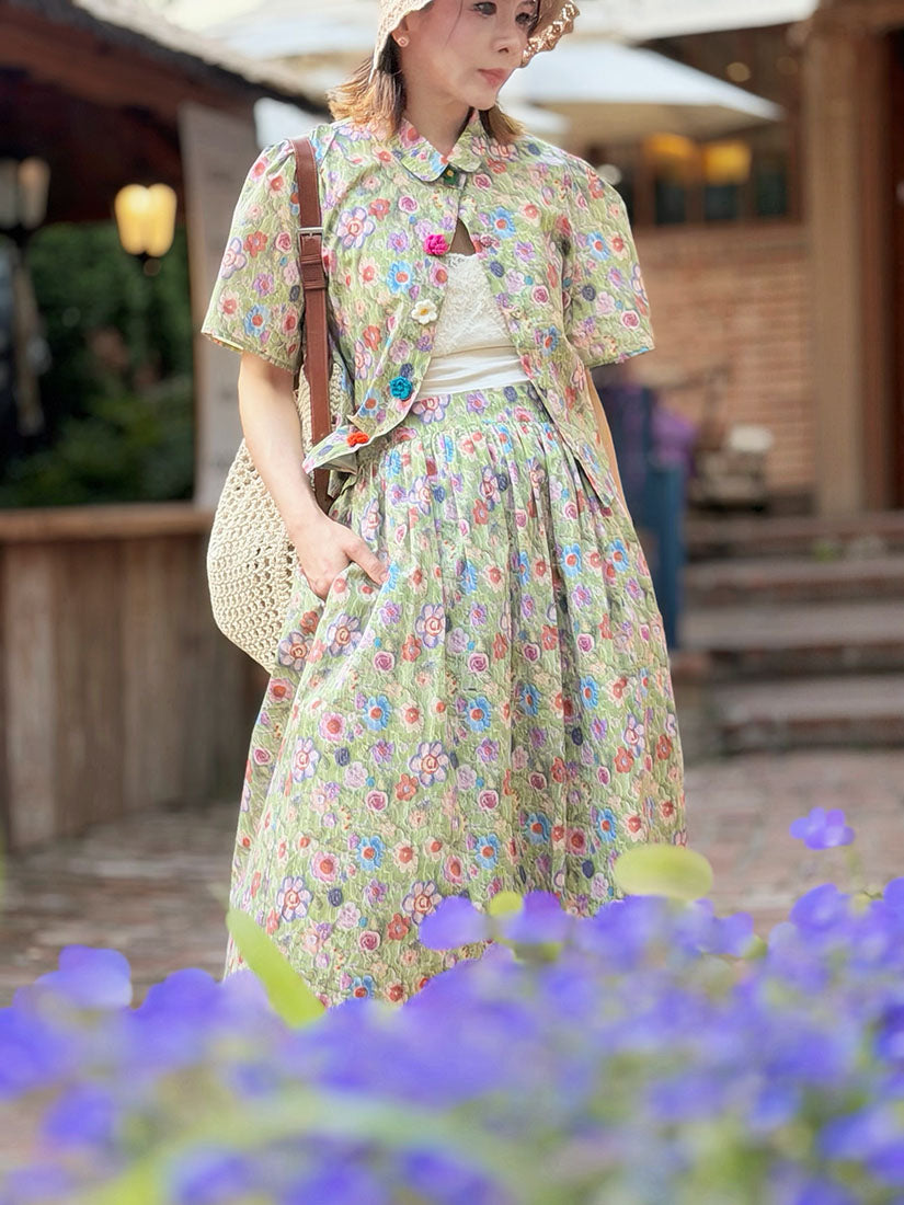 Floral Printed Flare Skirt(3 Colours)
