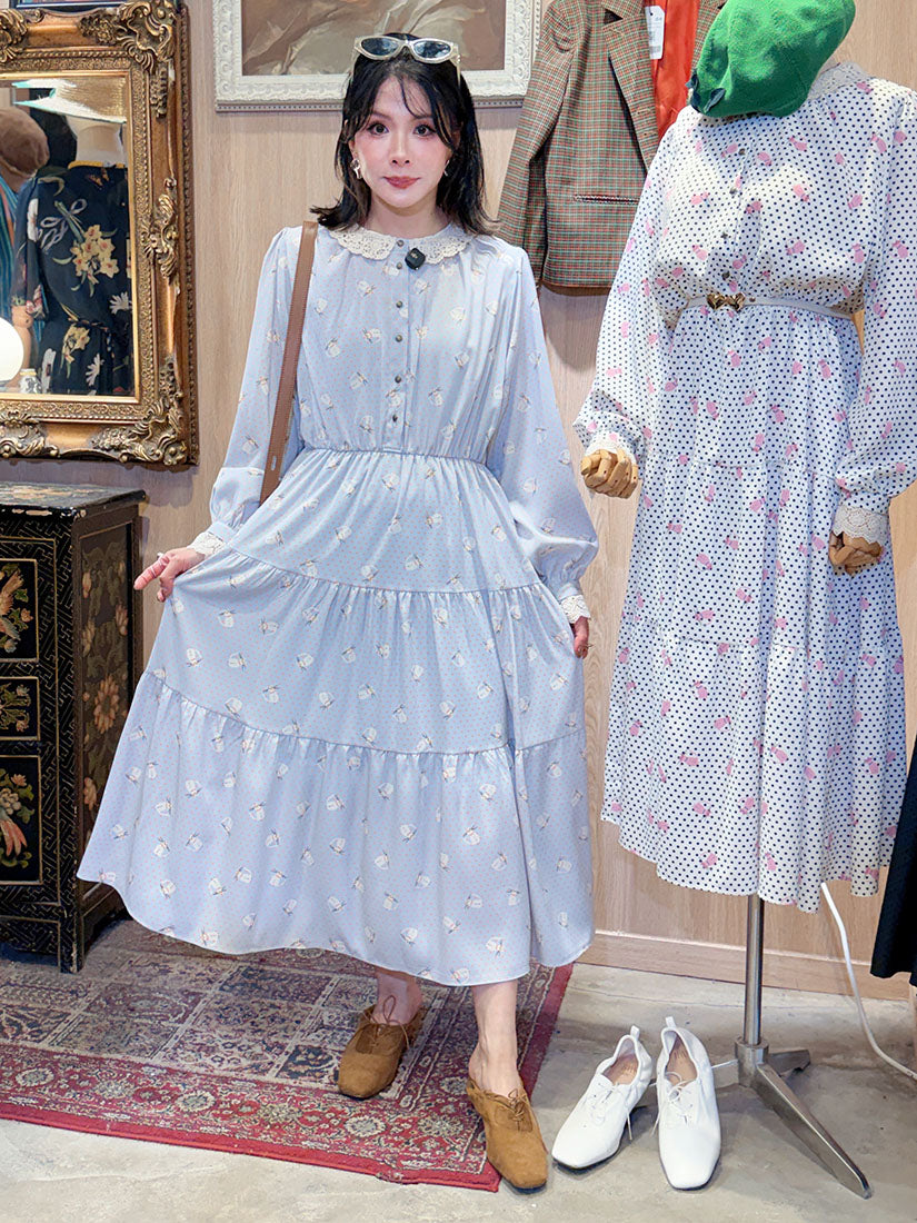Polka Dot With Cat Printed Dress (3 Colours)