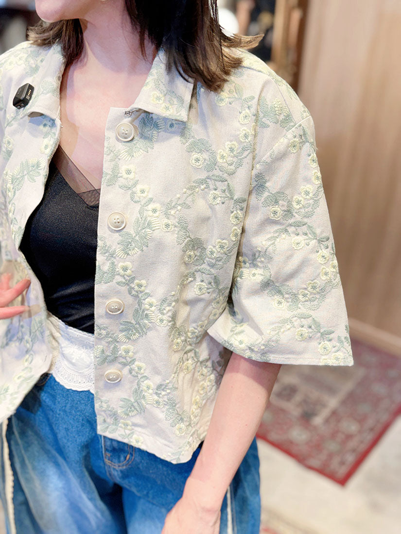 Floral Rhombus Embroidered Shirt Jacket (2 Colours)