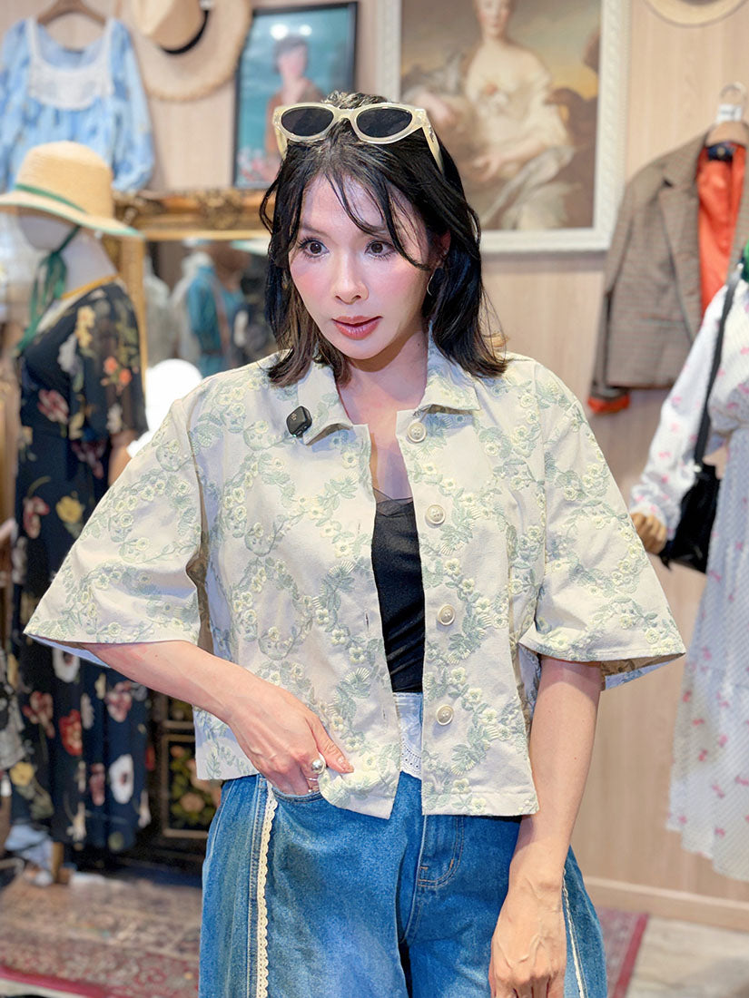 Floral Rhombus Embroidered Shirt Jacket (2 Colours)