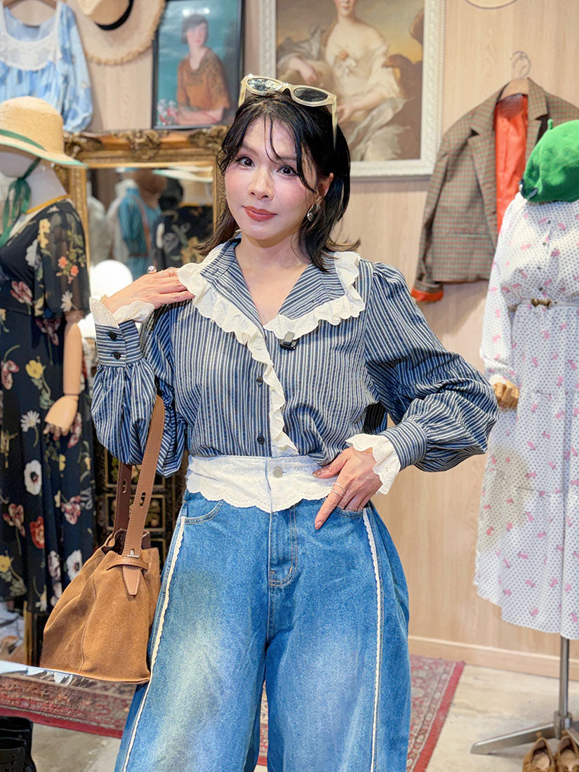 Ruffle Lace Denim Jeans