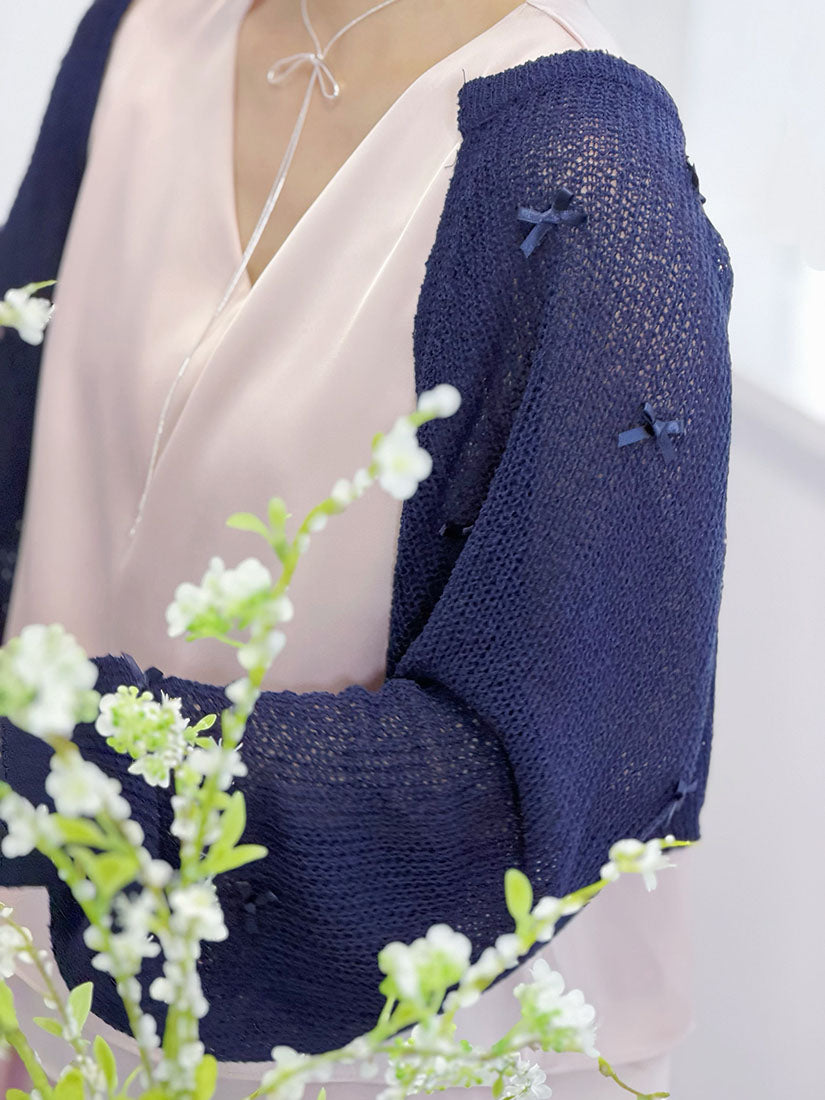 Ribbon Bow Long Sleeve Knitted Shrug (3 Colours)