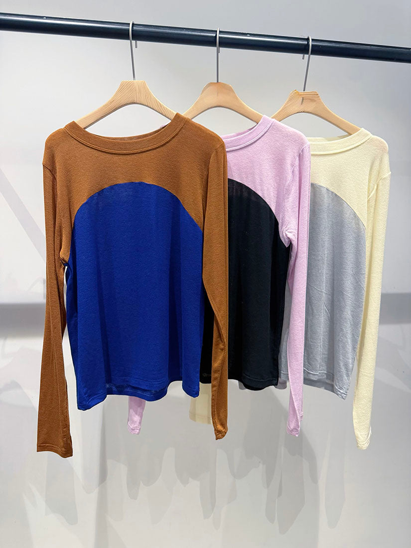 Colourblocked Long Sleeve Basic Top (3 Colours)