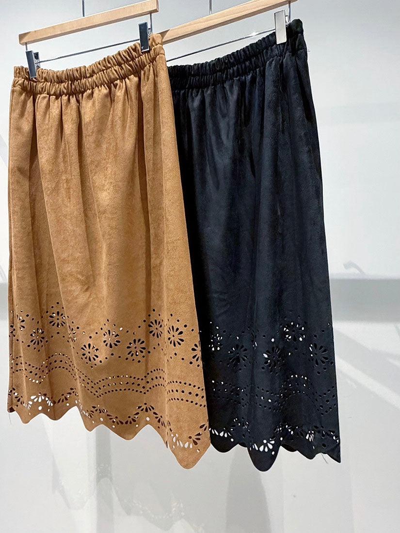 Floral Laser Cut Suede Skirt