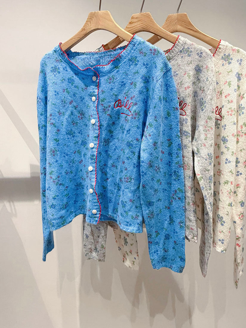 Embroidered Edge Floral Printed Cardigan (3 Colours)